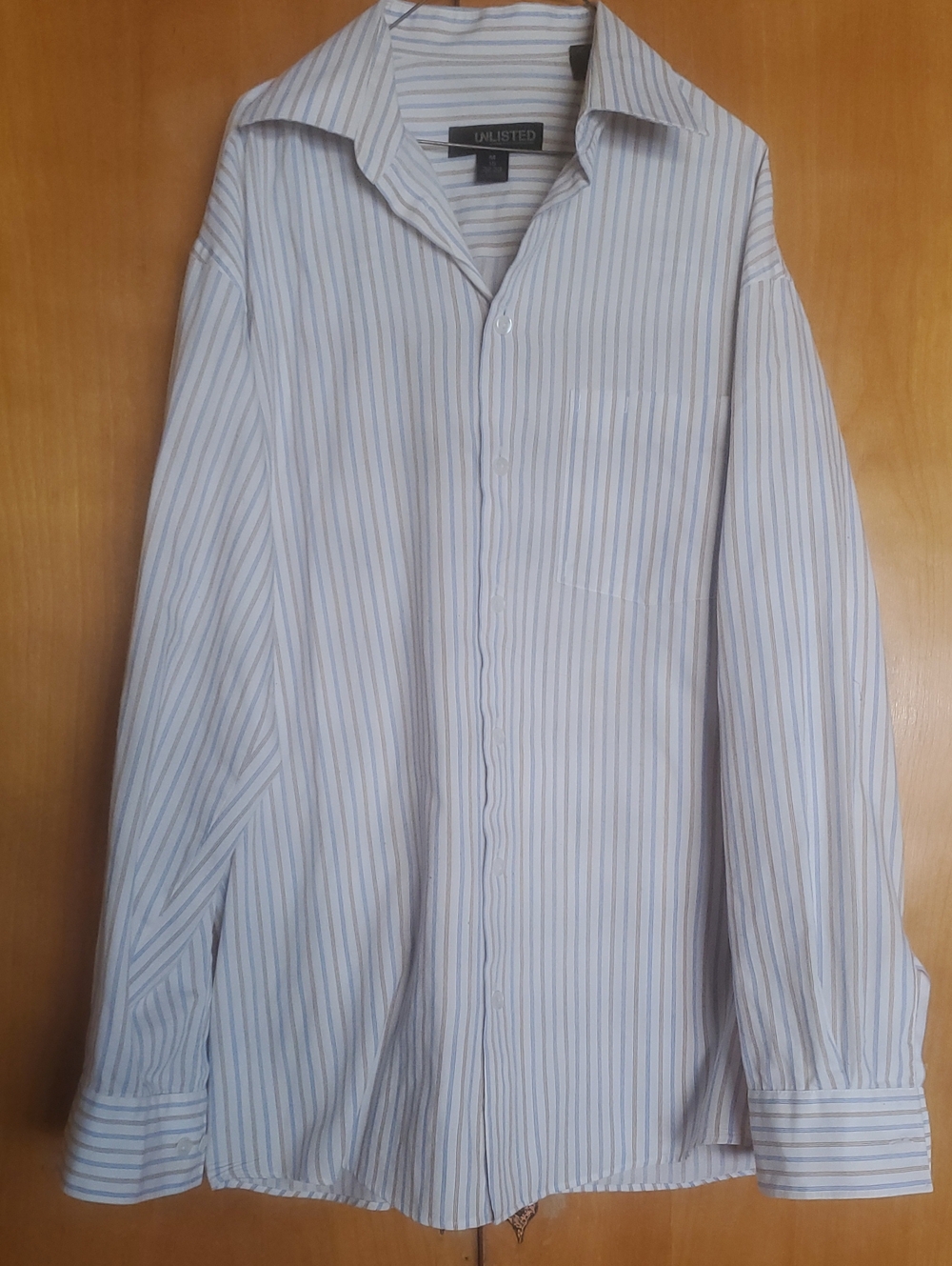 Unlisted by Kenneth Cole White With Blue & Brown Stripe Men's Dress Shirt Size M